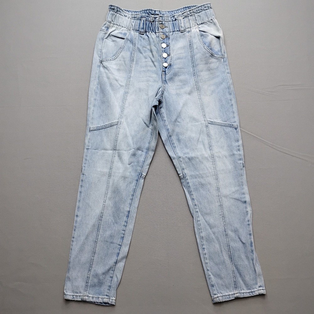 KanCan High Rise Paperbag Waist Button Fly Straight Leg Jeans Light Wash KC7870L